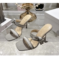 Durable Dior Heeled Sandal with Jadior Straps Gray Embroidered Cotton 75MM 6062402