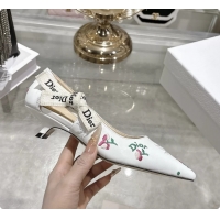 Best Product Dior Dioramour Jadior Pumps White Lambskin Embroidered with Multicolor Doves Roses Motif 25MM 6062403