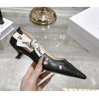 Shop Duplicate Dior Dioramour Jadior Pumps Black Lambskin Embroidered with Multicolor Doves Roses Motif 25MM 6062403