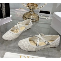 Sumptuous Dior Very Dior Ballet Flat Shoes Transparent Mesh Embroidered with White Millefiori Motif 6062408