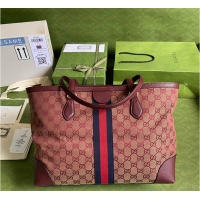 Top Quality Gucci Ophidia Medium Tote With Web In GG Canvas 631685 Burgundy