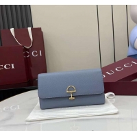 Best Quality Gucci Softbit Leather Continental Wallet With Half Horsebit 828147 Light Blue 2026