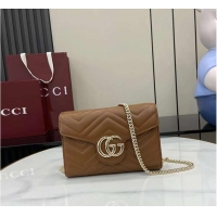 Super Quality Gucci GG Marmont Diagonal Matelasse Chain Wallet 828145 Brown 2026