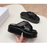Stylish Dior D Lane Platform Slides Sandals Shoes Black Padded Lambskin Leather 6062509
