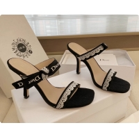 Purchase Dior Heeled Sandals Shoes with Jadior Strap Black Embroidered Cotton 100MM 6062513
