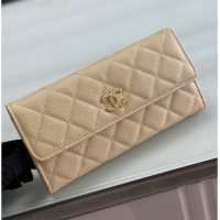 Grade Design Chanel Long Flap Wallet in Shiny Grained Calfskin & Gold-Tone Metal AS4657 Beige