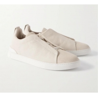 ​Best Price Zegna Triple Stitch Full-Grain Leather and Suede Sneakers Z8920 White