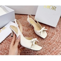 Unique Style Dior Bow White Lambskin Leather Heeled Slingback Sandals 6062701