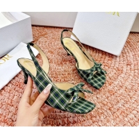 Best Price Dior Bow Green Fabric Satin Heeled Slingback Sandals 6062701