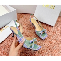Classic Hot Dior Bow Green Blue Fabric Satin Heeled Slingback Sandals 6062701