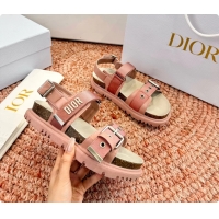 Best Grade Dior Dioract Pink Leather Flat Sandals 6062703