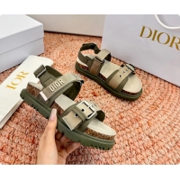 Grade Quality Dior Dioract Khaki Leather Flat Sandals 6062703