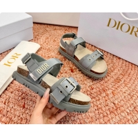 Classic Hot Dior Dioract Gray Leather Flat Sandals 6062703