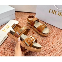 Top Grade Dior Dioract Brown Leather Flat Sandals 6062703