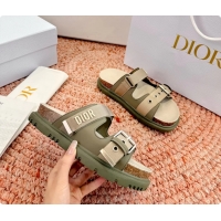 Fashion Dior Dioract Khaki Leather Flat Mules Slides Sandals 6062703