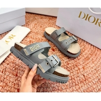Good Looking Dior Dioract Gray Leather Flat Mules Slides Sandals 6062703