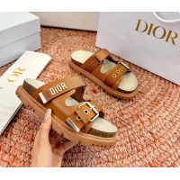 Durable Dior Dioract Brown Leather Flat Mules Slides Sandals 6062703