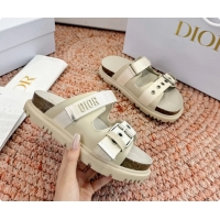 Unique Style Dior Dioract Beige Leather Flat Mules Slides Sandals 6062703