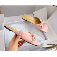 Classic Specials Dior Bow Flat Mule Slides Sandals Light Pink Satin 6062704