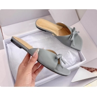 Charming Dior Bow Flat Mule Slides Sandals Light Blue Calfskin Leather 6062704
