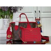 Top Grade Louis Vuitton Monogram Canvas Neverfull Bandouliere Inside Out BB Tote Bag Red Leather M28236 2026