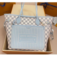 Big Discount Louis Vuitton Damier Azur Canvas Neverfull Inside Out MM M89562 Bleu Olympe