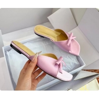 Good Quality Dior Bow Flat Mule Slides Sandals Fuchsia Satin 6062704