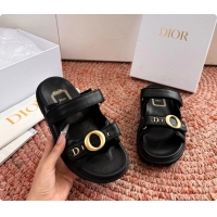 Best Grade Dior MyDior Black Lambskin Leather Flat Sandals 6062801