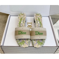 Unique Discount Dior Dway Heeled Slides Sandals Gray Green Embroidered Cotton and Multicolor Daisy Garden 6062804