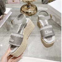 Good Product Dior Dentelle Wedge Sandal Gray Dior Oblique Embroidered Cotton and White Lace 6062807