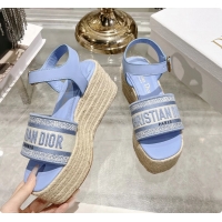 Hot Style Dior Dway Wedge Sandal Light Blue Calfskin and Dior Oblique Embroidered Cotton 6062807