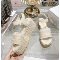 Grade Dior Dentelle Wedge Sandal Light Beige Dior Oblique Embroidered Cotton and White Lace 6062807