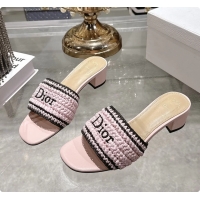 Top Design Dior Dioriviera Dior Woven Heeled Slides Sandals Pink Crocheted Raffia Effect Technical Fabric 45MM 6063007