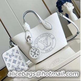 Sophisticated Louis Vuitton Blossom PM Tote Bag in Mahina Perforated Calfskin M11734 White/Blue 2024