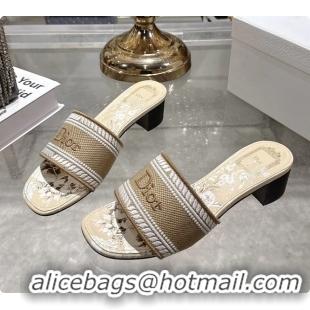 Purchase Dior Dioriviera Dway Heeled Slides Sandals Beige and White Embroidered Cotton and Toile de Jouy Floral Garden 4