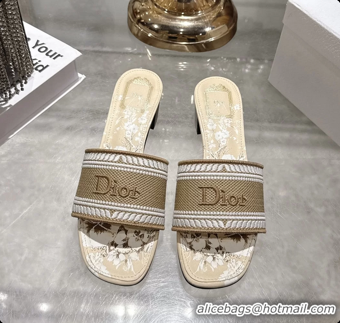 Purchase Dior Dioriviera Dway Heeled Slides Sandals Beige and White Embroidered Cotton and Toile de Jouy Floral Garden 4