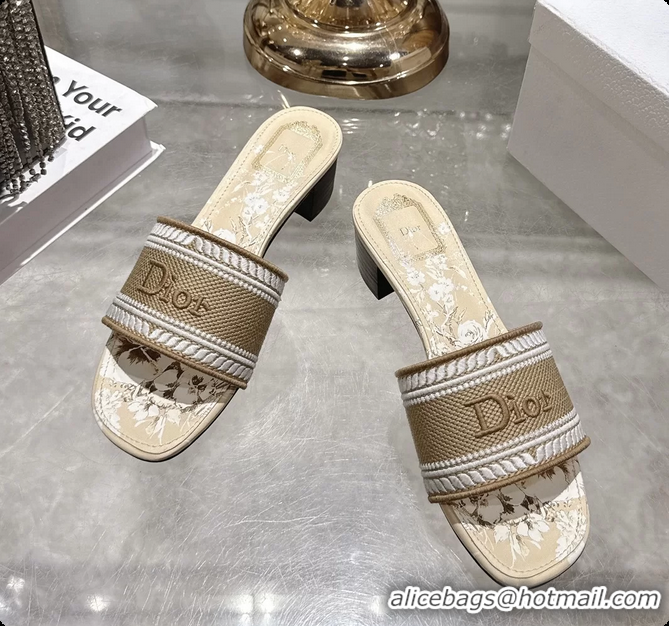 Purchase Dior Dioriviera Dway Heeled Slides Sandals Beige and White Embroidered Cotton and Toile de Jouy Floral Garden 4