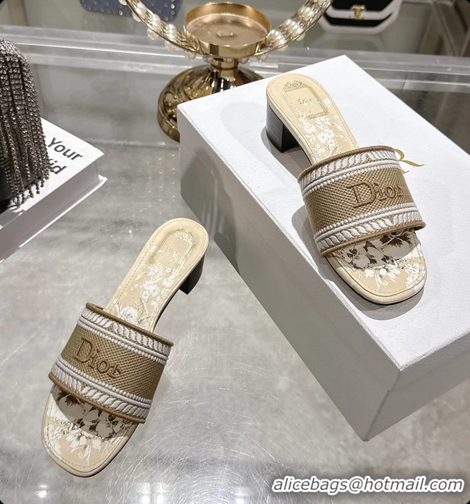 Purchase Dior Dioriviera Dway Heeled Slides Sandals Beige and White Embroidered Cotton and Toile de Jouy Floral Garden 4