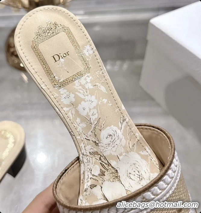 Purchase Dior Dioriviera Dway Heeled Slides Sandals Beige and White Embroidered Cotton and Toile de Jouy Floral Garden 4