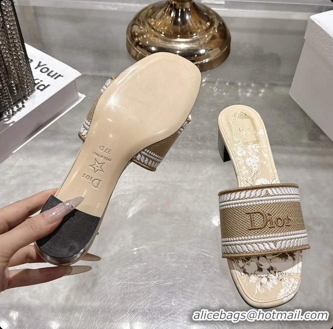 Purchase Dior Dioriviera Dway Heeled Slides Sandals Beige and White Embroidered Cotton and Toile de Jouy Floral Garden 4