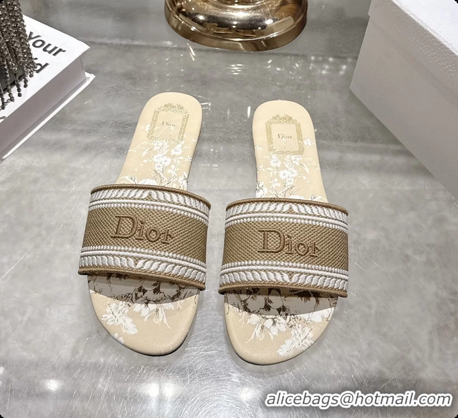 Good Quality Dior Dioriviera Dway Flat Slides Sandals Beige and White Embroidered Cotton and Toile de Jouy Floral Garden