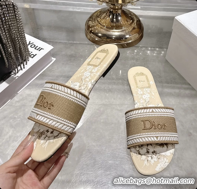 Good Quality Dior Dioriviera Dway Flat Slides Sandals Beige and White Embroidered Cotton and Toile de Jouy Floral Garden