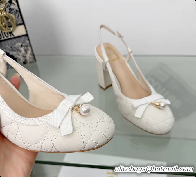 Grade Quality Dior Ballet Slingback Pumps White Quilted Cannage Lambskin Leather 80MM 6063012