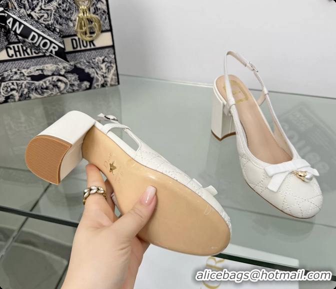 Grade Quality Dior Ballet Slingback Pumps White Quilted Cannage Lambskin Leather 80MM 6063012