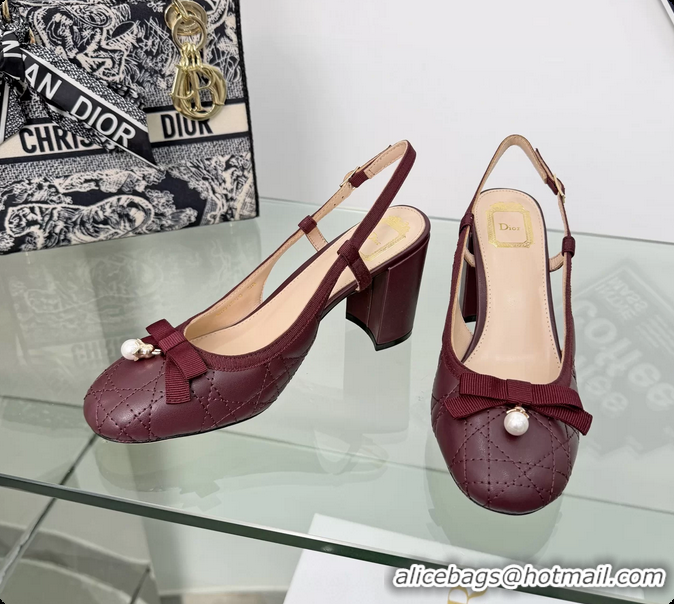 Best Grade Dior Ballet Slingback Pumps Red Quilted Cannage Lambskin Leather 80MM 6063012