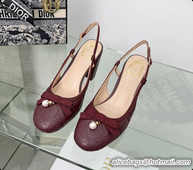 Best Grade Dior Ballet Slingback Pumps Red Quilted Cannage Lambskin Leather 80MM 6063012