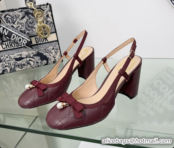 Best Grade Dior Ballet Slingback Pumps Red Quilted Cannage Lambskin Leather 80MM 6063012