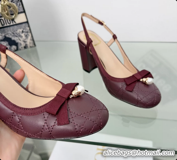 Best Grade Dior Ballet Slingback Pumps Red Quilted Cannage Lambskin Leather 80MM 6063012