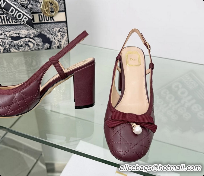Best Grade Dior Ballet Slingback Pumps Red Quilted Cannage Lambskin Leather 80MM 6063012