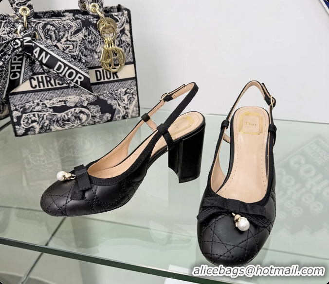 Luxurious Dior Ballet Slingback Pumps Black Quilted Cannage Lambskin Leather 80MM 6063012